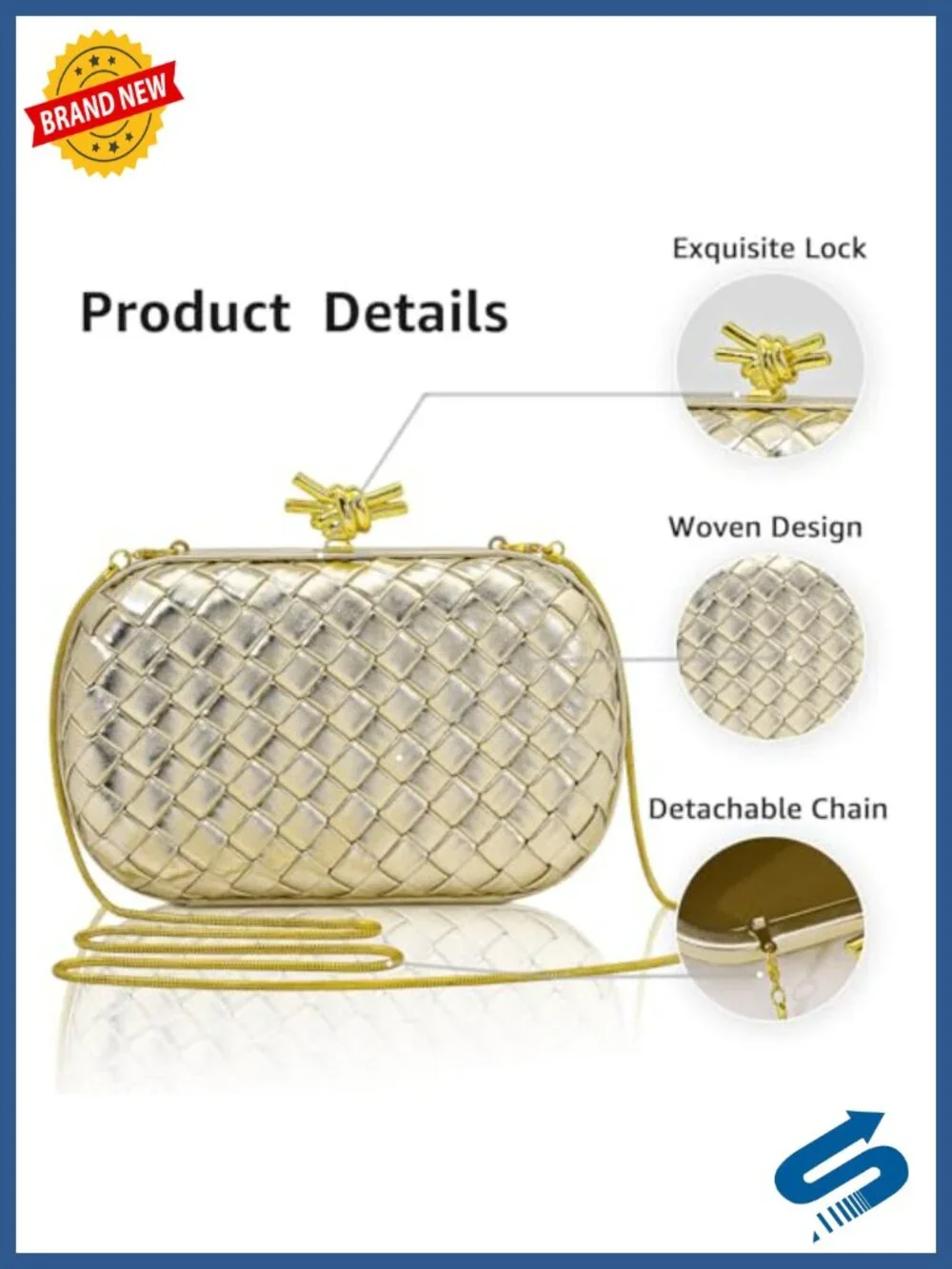 Woven Faux Leather Evening Clutch with Chain Bride Purse Party Prom